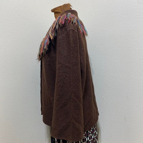 Lark Lane 100% Wool Fringe Brown Shawl/ Cardigan Size Large - Picture 9 of 12